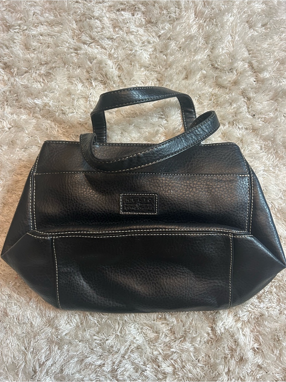 Relic Black Structured Leather Shoulder Bag